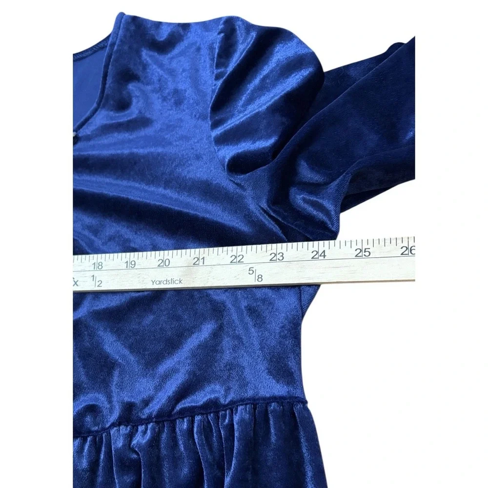 Vtg More Jazz Velvet Choir Dress Navy Blue Long Sleeve Formal Maxi Dress 18 - Picture 9 of 9